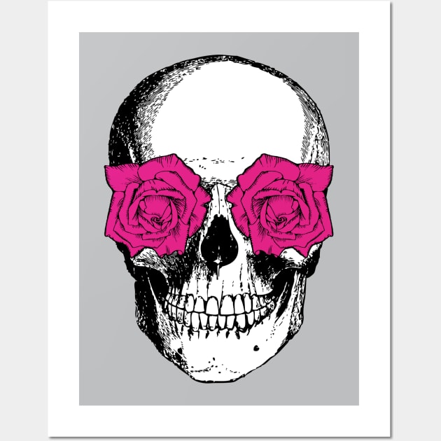 Skull and Roses | Skull and Flowers | Skulls and Skeletons | Vintage Skulls | Pink Roses | Wall Art by Eclectic At Heart